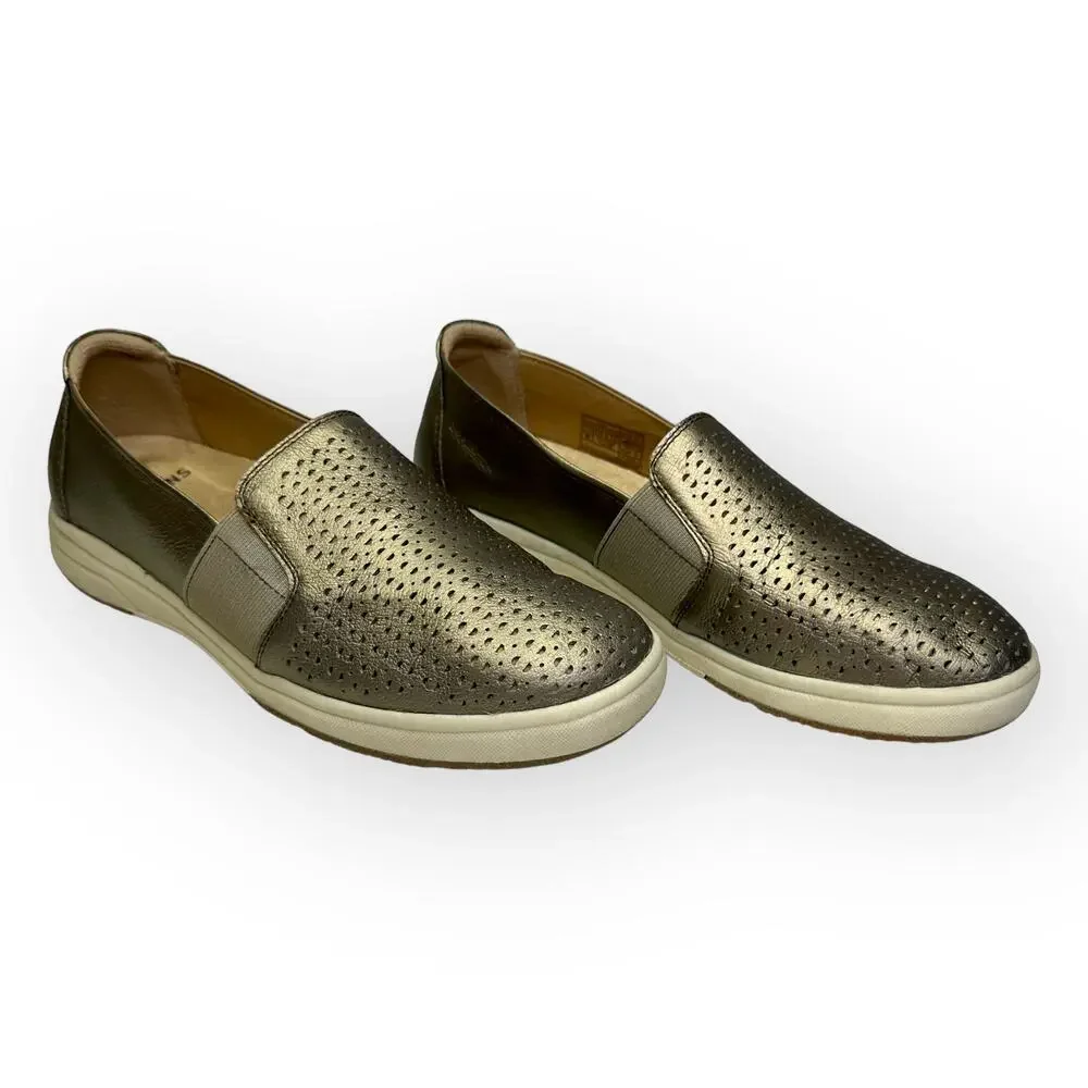 Earth Origins Elin Slip On Sneaker 8.5 M Platinum Metallic Perforated Leather